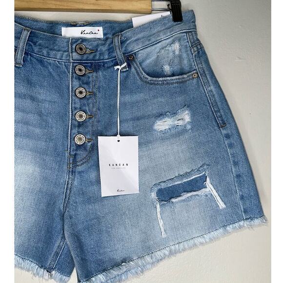 Kancan High Rise Button Fly Light Wash Jean Shorts NWT Size 28 Blue - Picture 7 of 7